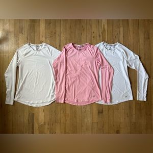 Womens adidas pink white long sleeve tee workout t-shirt top 3 lot bundle layer
